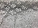 Sequin Lace Fabric With Embroideries On Mesh - 100 Percent Polyester Fabric, Double Scalloped Floral Lace, 51" Width (1 Yard)