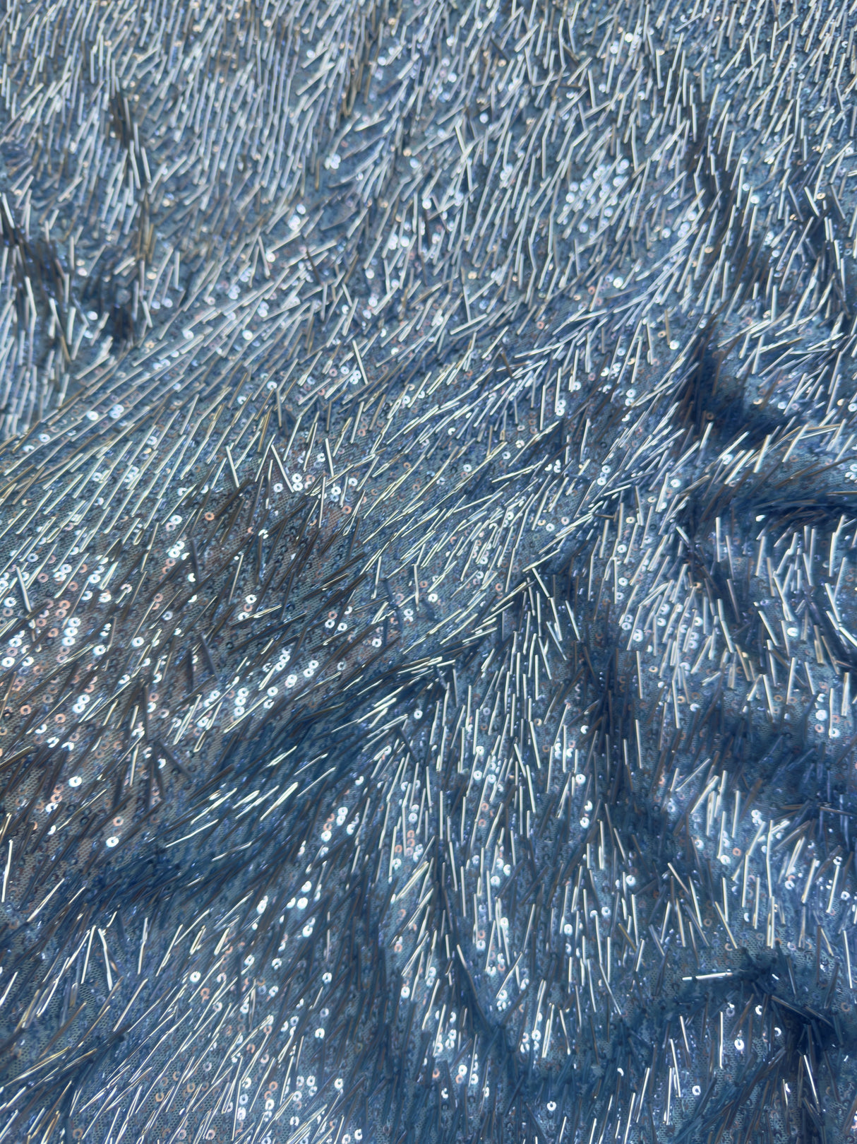 Fringe Sequin on Mesh Sky Blue