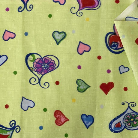 Heart Shape Polka Dot Print Poly Cotton Fabric - Heart Shape Polka Dot Print, 59" Width (1 Yard)