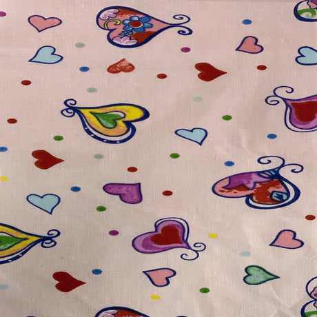 Heart Shape Polka Dot Print Poly Cotton Fabric - Heart Shape Polka Dot Print, 59" Width (1 Yard)