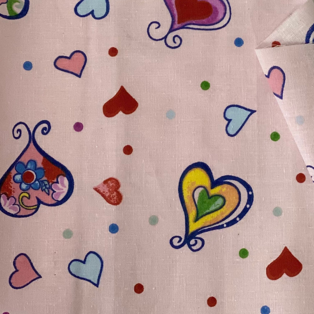 Heart Shape Polka Dot Print Poly Cotton Fabric - Heart Shape Polka Dot Print, 59" Width (1 Yard)