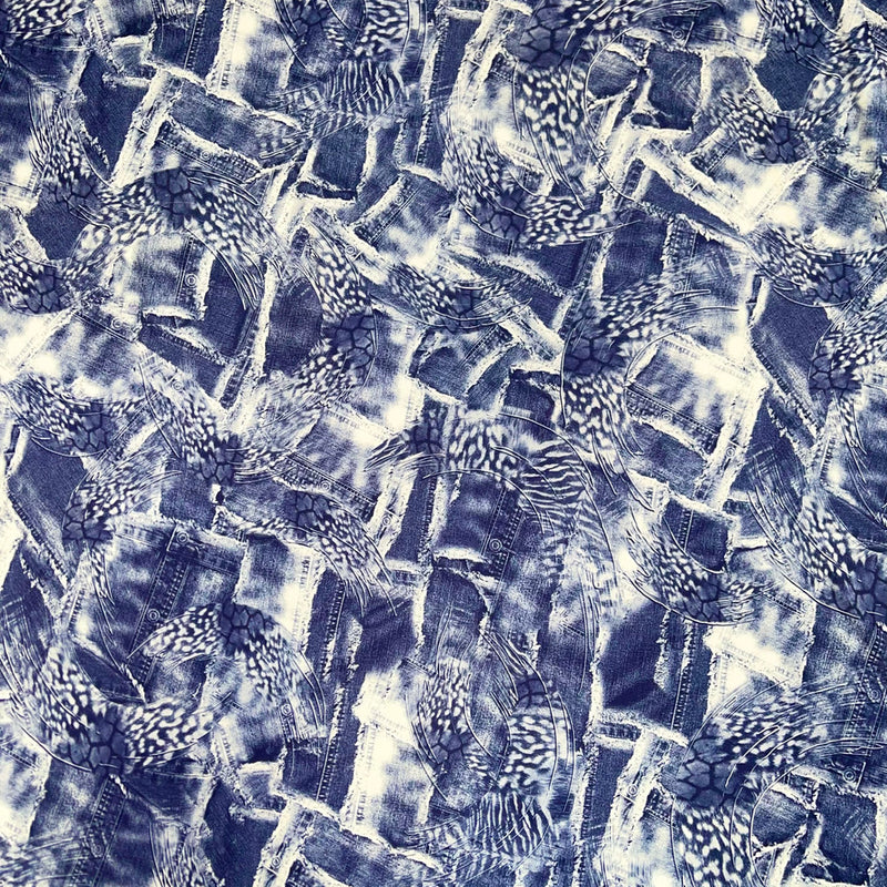 Denim Animal Print Poly-Spandex Stretch Fabric - Blue Animal Print, 60" Width