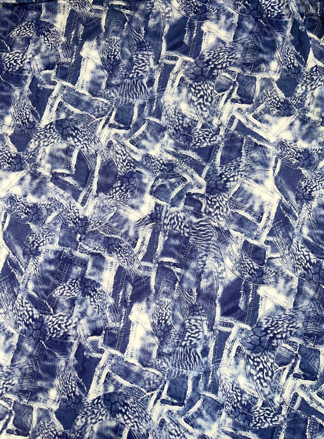 Denim Animal Print Poly-Spandex Stretch Fabric - Blue Animal Print, 60" Width