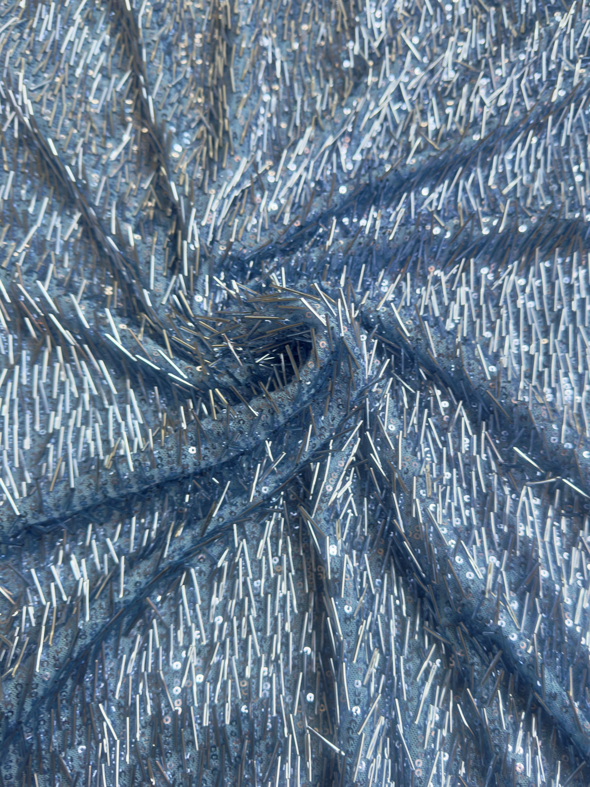Fringe Sequin on Mesh Sky Blue