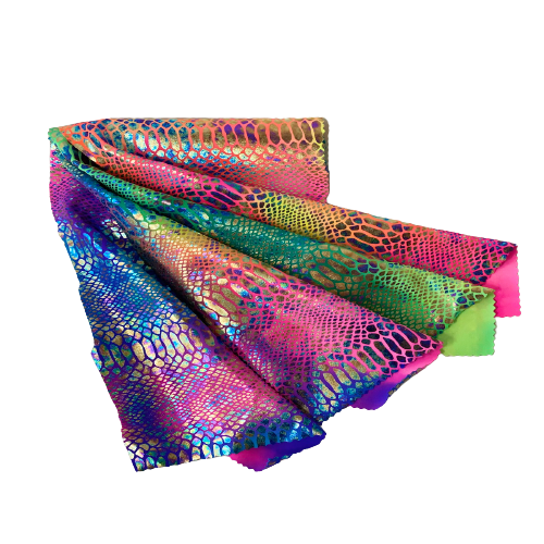 Holographic Tie Dye Taipan Snake Skin Nylon Spandex Fabric - Holographic Tie Dye Snake Skin, 60" Width (1 Yard)