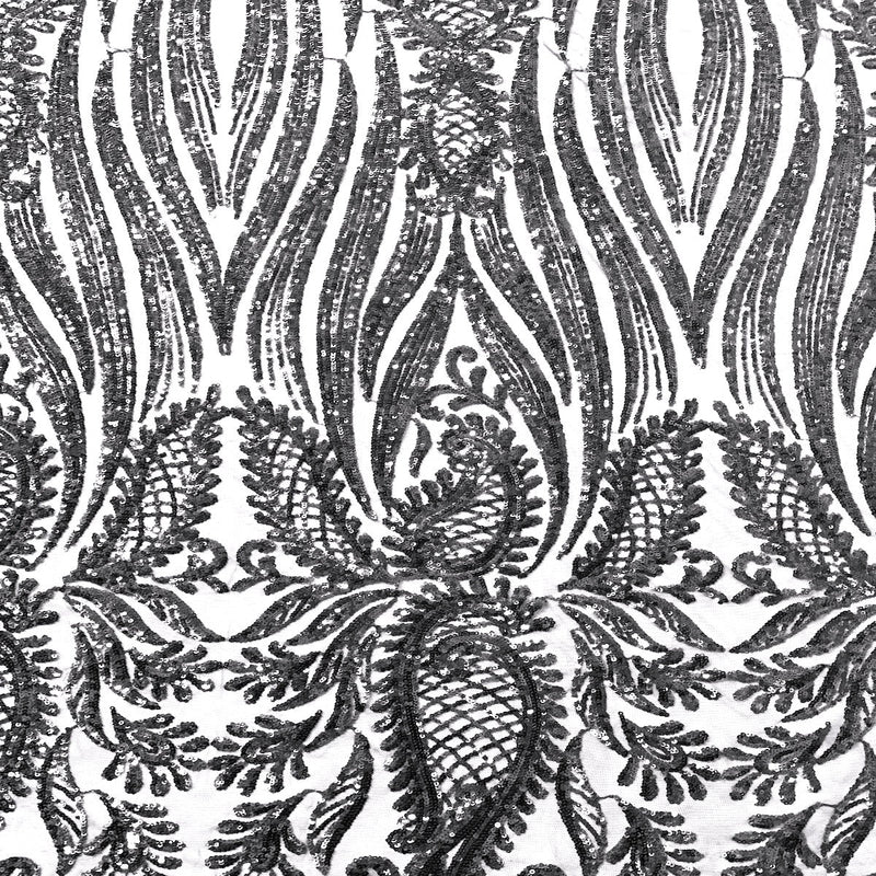 Nebill Stretch Sequins Lace Fabric - Nylon Spandex Mesh Fabric, 12" Pattern Repeat, 60" Mesh Width, 52" Sequins Width (1 Yard)
