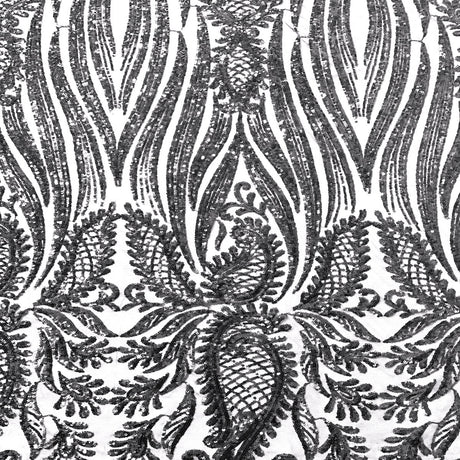 Nebill Stretch Sequins Lace Fabric - Nylon Spandex Mesh Fabric, 12" Pattern Repeat, 60" Mesh Width, 52" Sequins Width (1 Yard)