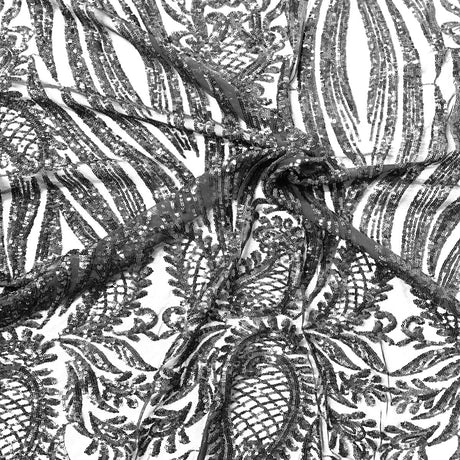 Nebill Stretch Sequins Lace Fabric - Nylon Spandex Mesh Fabric, 12" Pattern Repeat, 60" Mesh Width, 52" Sequins Width (1 Yard)