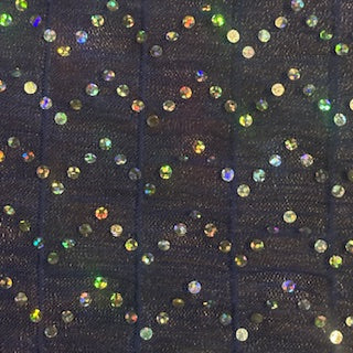 Power Mesh Fabric Zig Zag Sequins Navy 60"