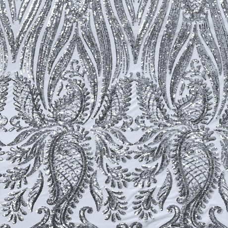 Nebill Stretch Sequins Lace Fabric - Nylon Spandex Mesh Fabric, 12" Pattern Repeat, 60" Mesh Width, 52" Sequins Width (1 Yard)