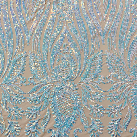 Nebill Stretch Sequins Lace Fabric - Nylon Spandex Mesh Fabric, 12" Pattern Repeat, 60" Mesh Width, 52" Sequins Width (1 Yard)