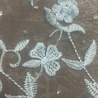 Organza Flower Embroidery Fabric 52" Blue