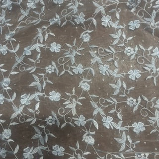 Organza Flower Embroidery Fabric 52" Blue