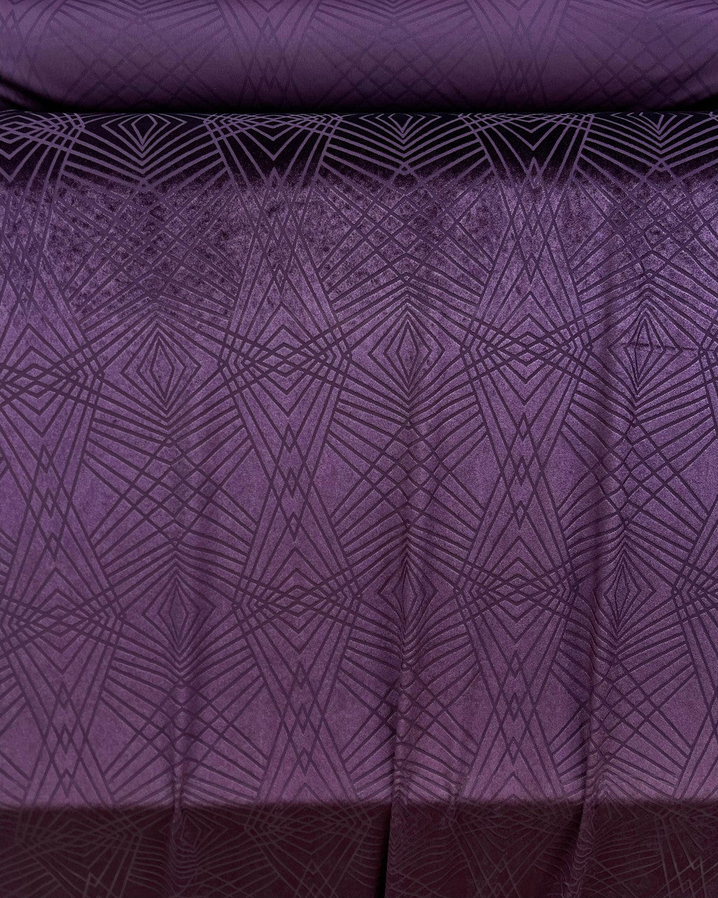 Burnout Velvet Poly-Spandex Fabric - Plum Diamond Design, 58"/60" Wide