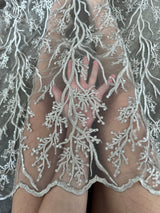Silver Embroidered Branch Bridal Lace