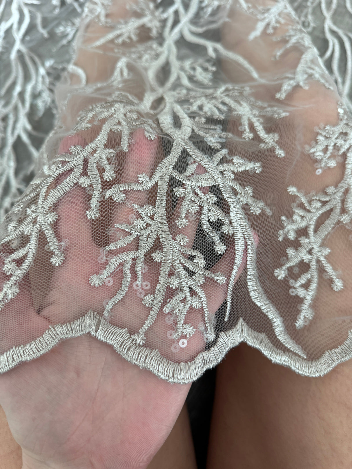 Silver Embroidered Branch Bridal Lace