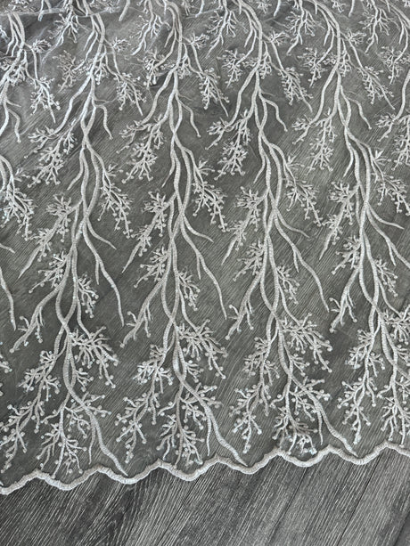Silver Embroidered Branch Bridal Lace