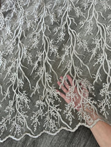 Silver Embroidered Branch Bridal Lace
