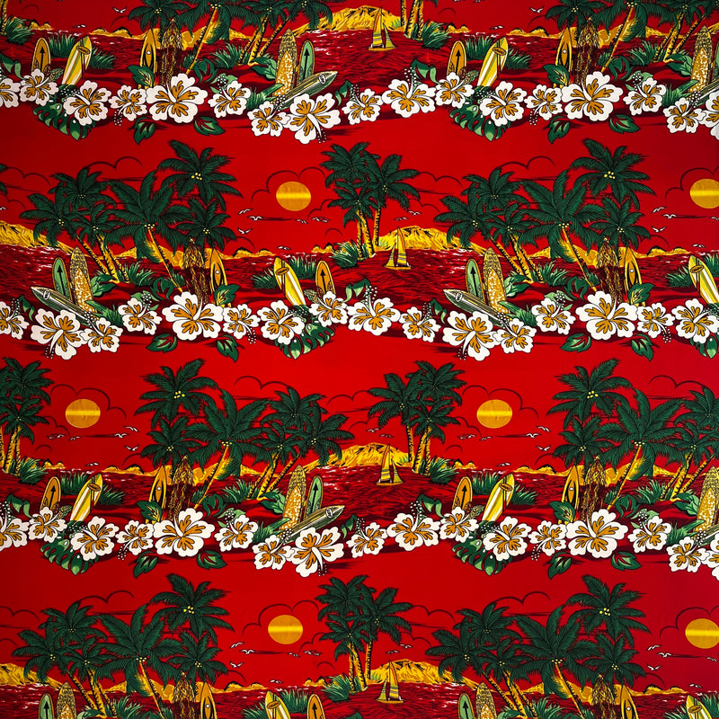 Island Sunset Peachskin Polyester Fabric - Hawaiian Sunset Print, 45" Width (1 Yard)