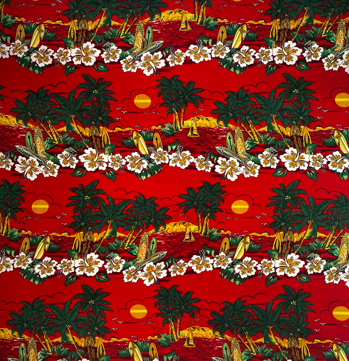Island Sunset Peachskin Polyester Fabric - Hawaiian Sunset Print, 45" Width (1 Yard)