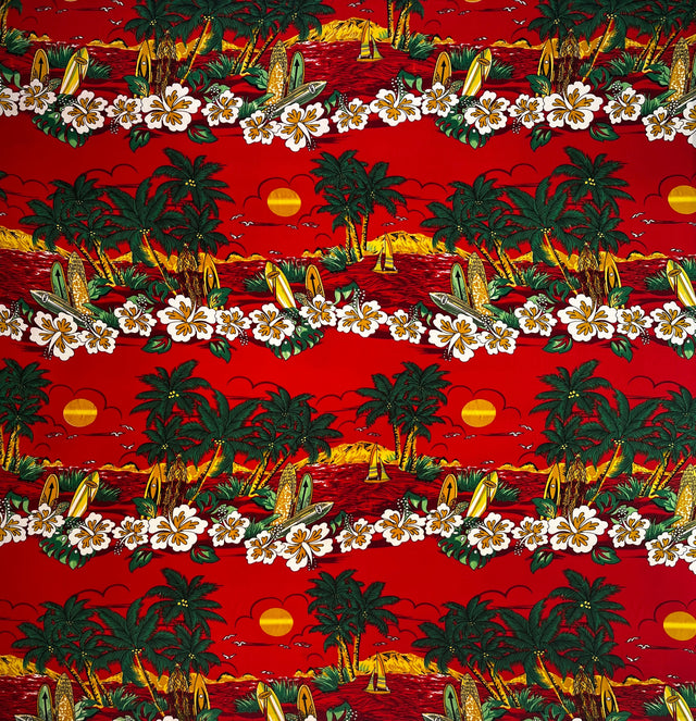 Island Sunset Peachskin Polyester Fabric - Hawaiian Sunset Print, 45" Width (1 Yard)