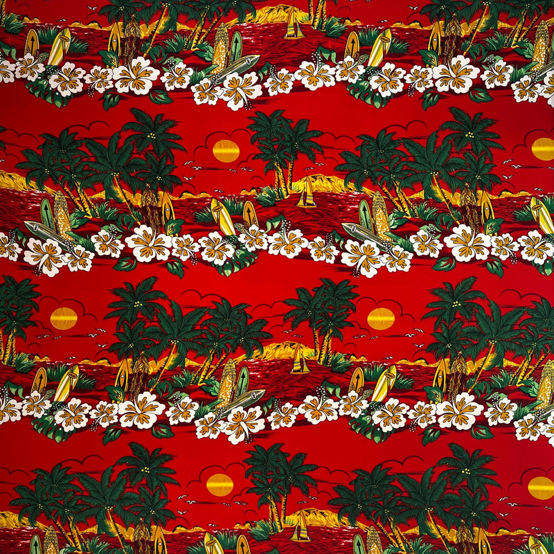 Polyester Peachskin Fabric Island Sunset Print