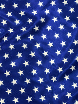 Patriotic Stars Charmeuse Print Royal Polyester Fabric - White Stars Print, Royal, 60" Width (1 Yard)