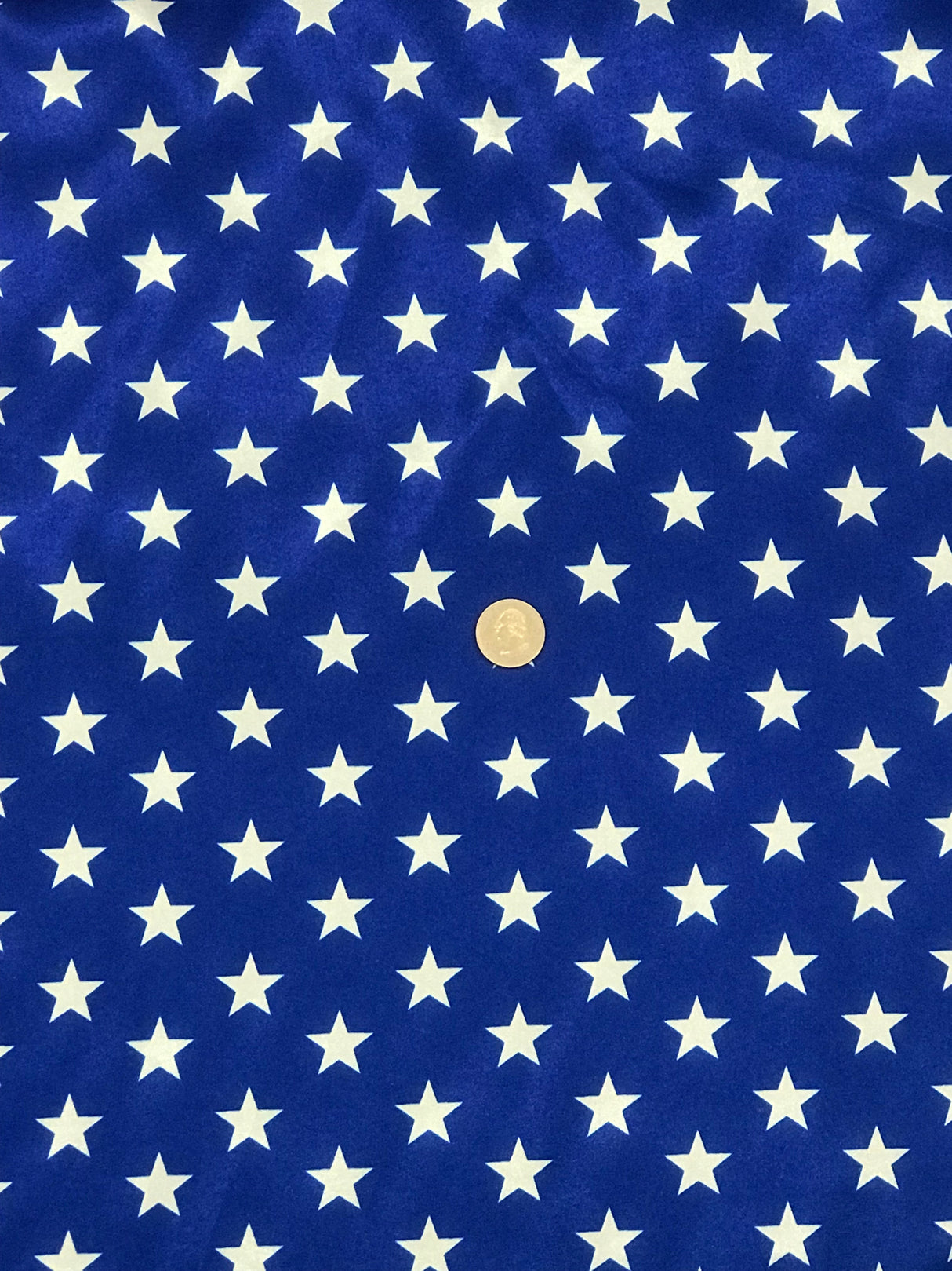 Patriotic Stars Charmeuse Print Royal Polyester Fabric - White Stars Print, Royal, 60" Width (1 Yard)
