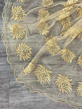 Gold Scalloped Floral Embroidered Lace