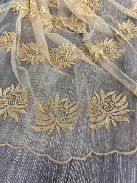 Gold Scalloped Floral Embroidered Lace