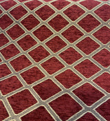 Cleopatra Chenille Upholstery Fabric - Diamond Ruby Red Gold Print, 56" Width (By The Yard)