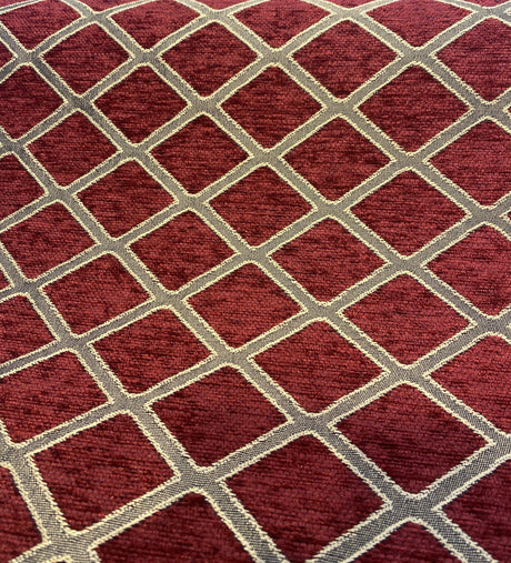 Cleopatra Chenille Upholstery Fabric - Diamond Ruby Red Gold Print, 56" Width (By The Yard)