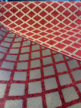 Cleopatra Chenille Upholstery Fabric - Diamond Ruby Red Gold Print, 56" Width (By The Yard)