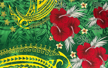 Fiji Hibiscus Cluster Polyester Fabric - Vibrant Floral Print, 72" L X 45" W (1 Piece/Sarong)