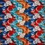 Multicolored Traditional Tattoo & Plumeria Design Polyester Fabric - Multicolored Tattoo And Plumeria Print, 45" Width (1 Yard)