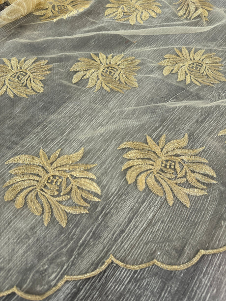 Gold Scalloped Floral Embroidered Lace