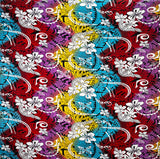 Multicolored Traditional Tattoo & Plumeria Design Polyester Fabric - Multicolored Tattoo And Plumeria Print, 45" Width (1 Yard)