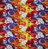 Multicolored Traditional Tattoo & Plumeria Design Polyester Fabric - Multicolored Tattoo And Plumeria Print, 45" Width (1 Yard)