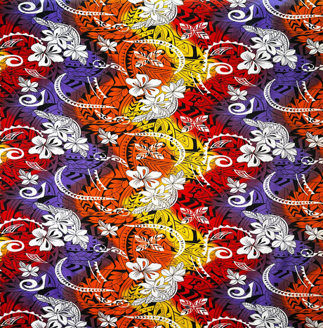 Polyester Fabric Multicolored Traditional Tattoo Plumeria Design