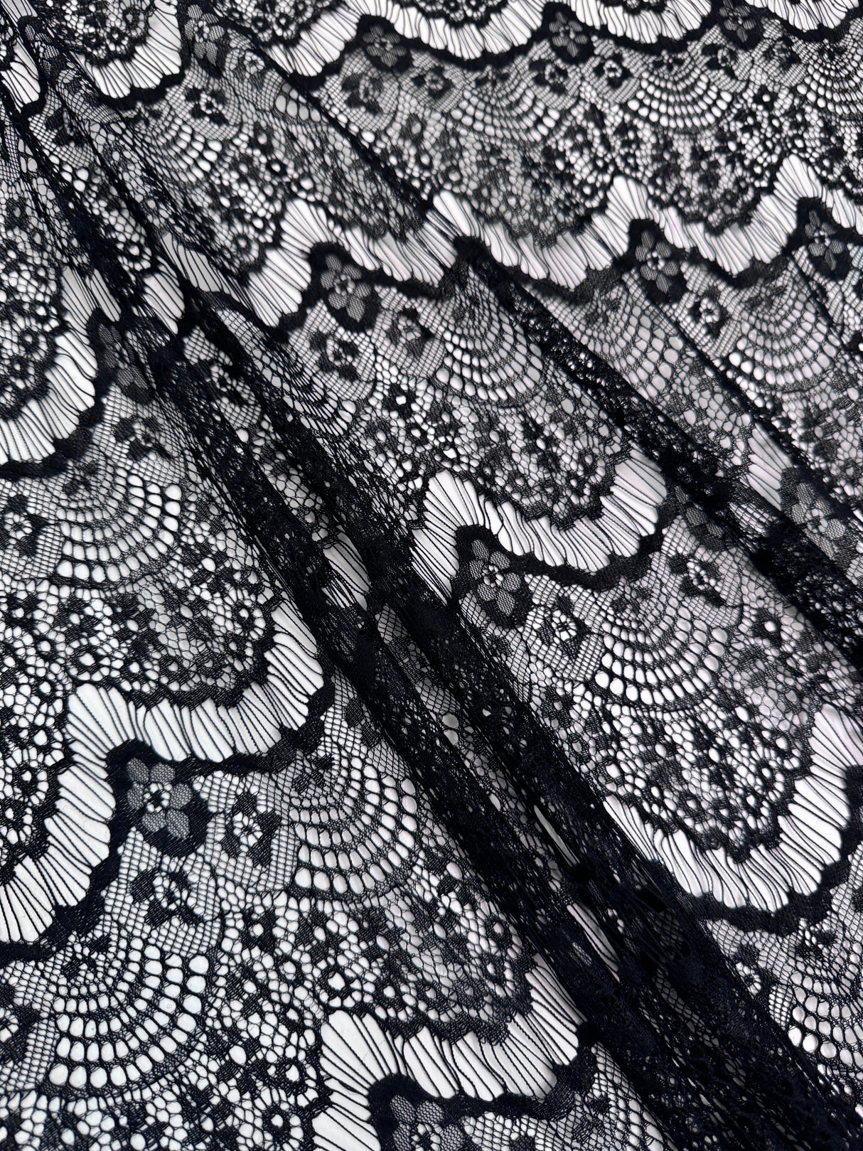Black French Chantilly Floral Lace