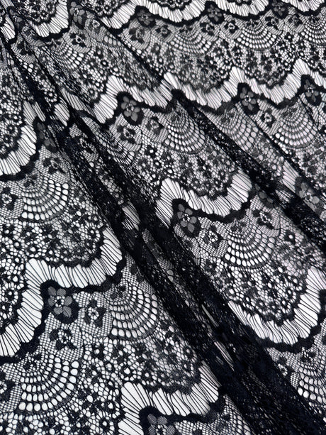 Black French Chantilly Floral Lace