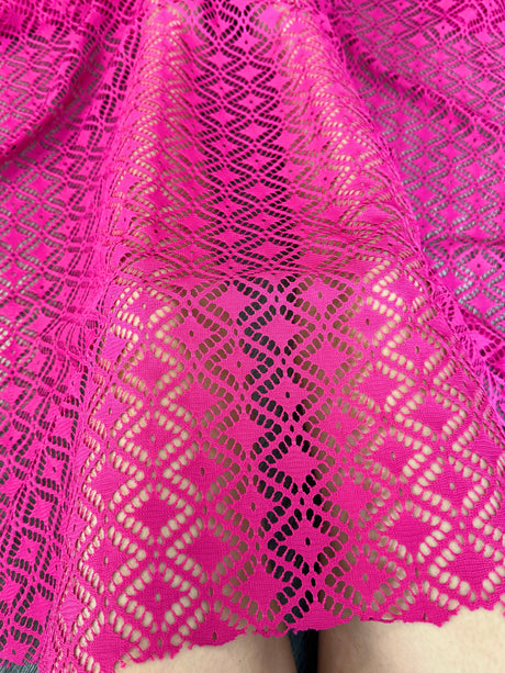 Hot Pink Crochet Hollow Out Knit
