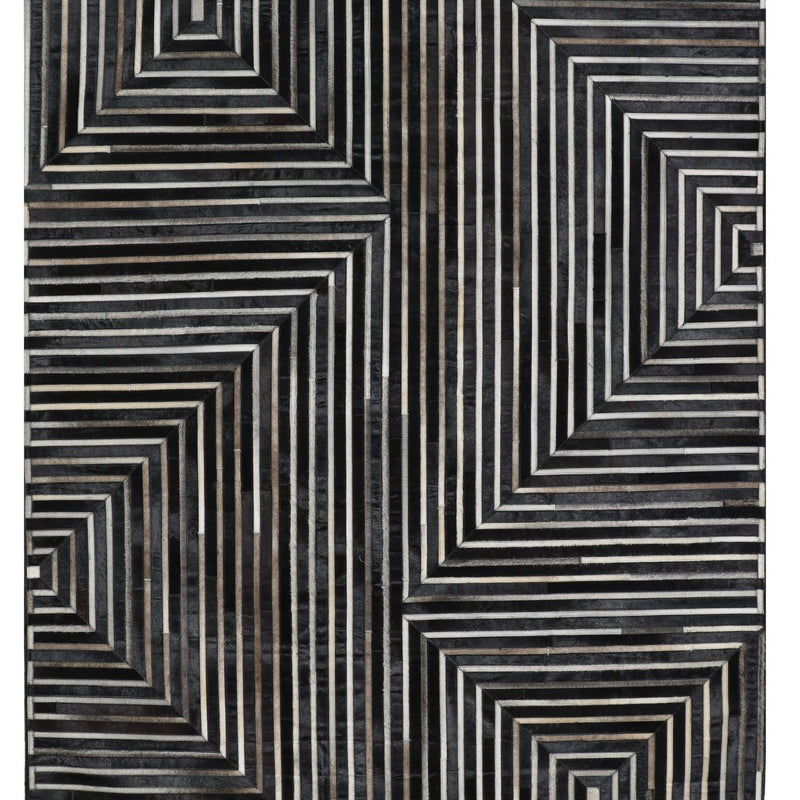 Patchwork PCH212 Black 100 Percent Hairon Leather Fabric - Black Base With Brown, Ivory & Grey Patchwork, 12' X 14' (1 Piece)