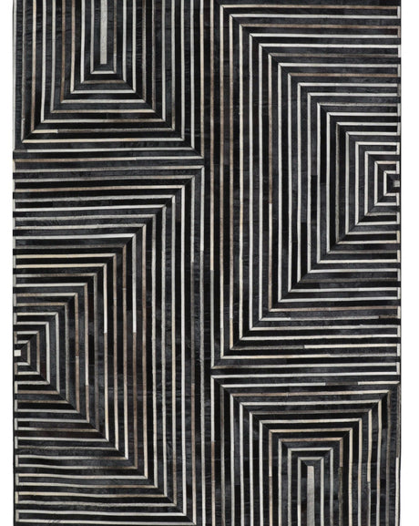 Patchwork PCH212 Black 100 Percent Hairon Leather Fabric - Black Base With Brown, Ivory & Grey Patchwork, 12' X 14' (1 Piece)