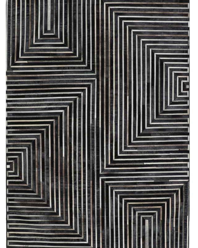 Patchwork PCH212 Black 100 Percent Hairon Leather Fabric - Black Base With Brown, Ivory & Grey Patchwork, 12' X 14' (1 Piece)