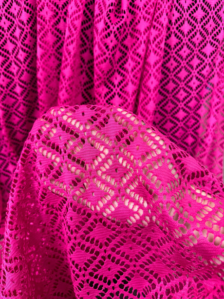 Hot Pink Crochet Hollow Out Knit