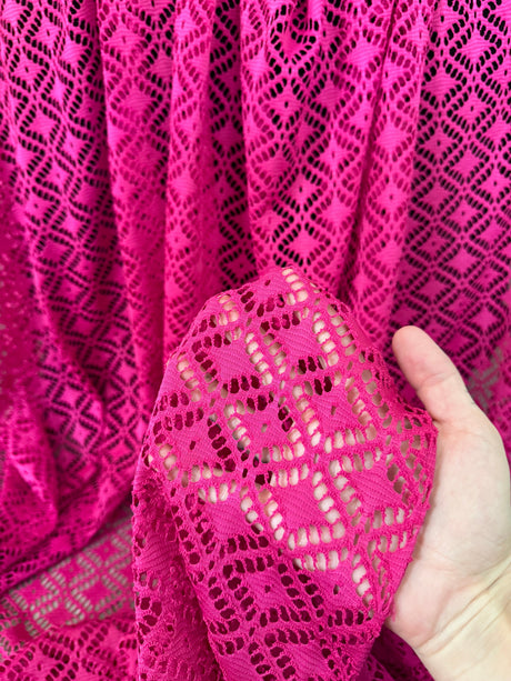 Hot Pink Crochet Hollow Out Knit