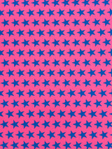 Star Print Spandex Fabric - Blue With Pink Stars, 58"/60" Width (1 Yard)