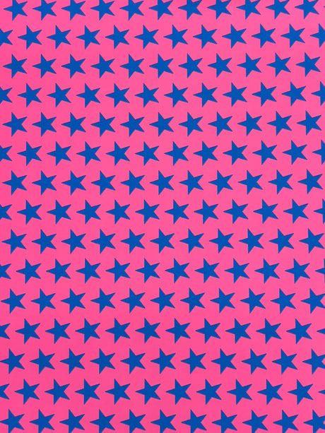 Star Print Spandex Fabric - Blue With Pink Stars, 58"/60" Width (1 Yard)