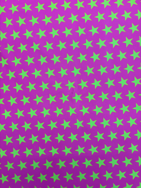 Star Print Spandex Fabric - Blue With Pink Stars, 58"/60" Width (1 Yard)